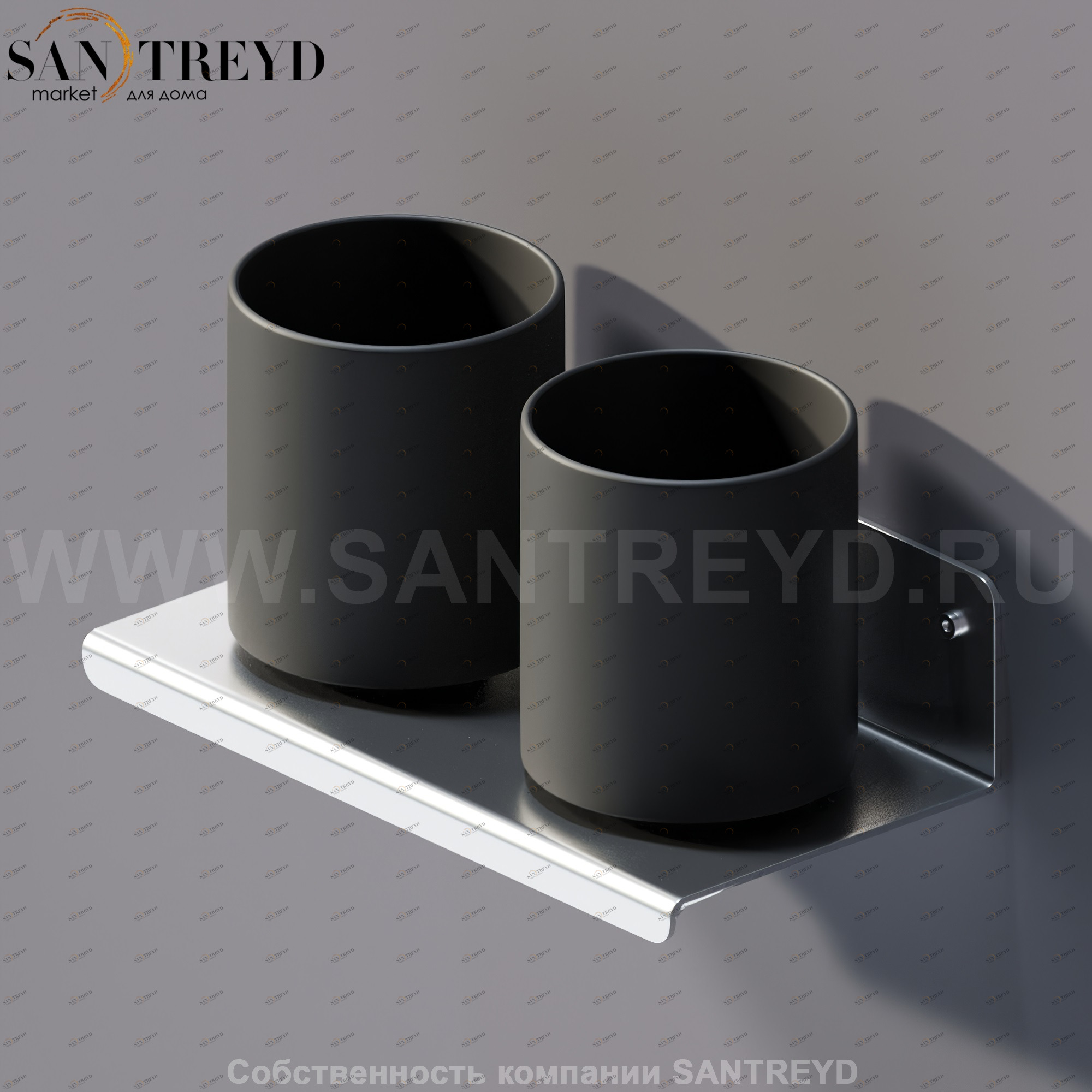 Agape MACH 2 Двойной держатель для зубных щеток со стаканом из черного стекла хромированный сатин AMC20929SP