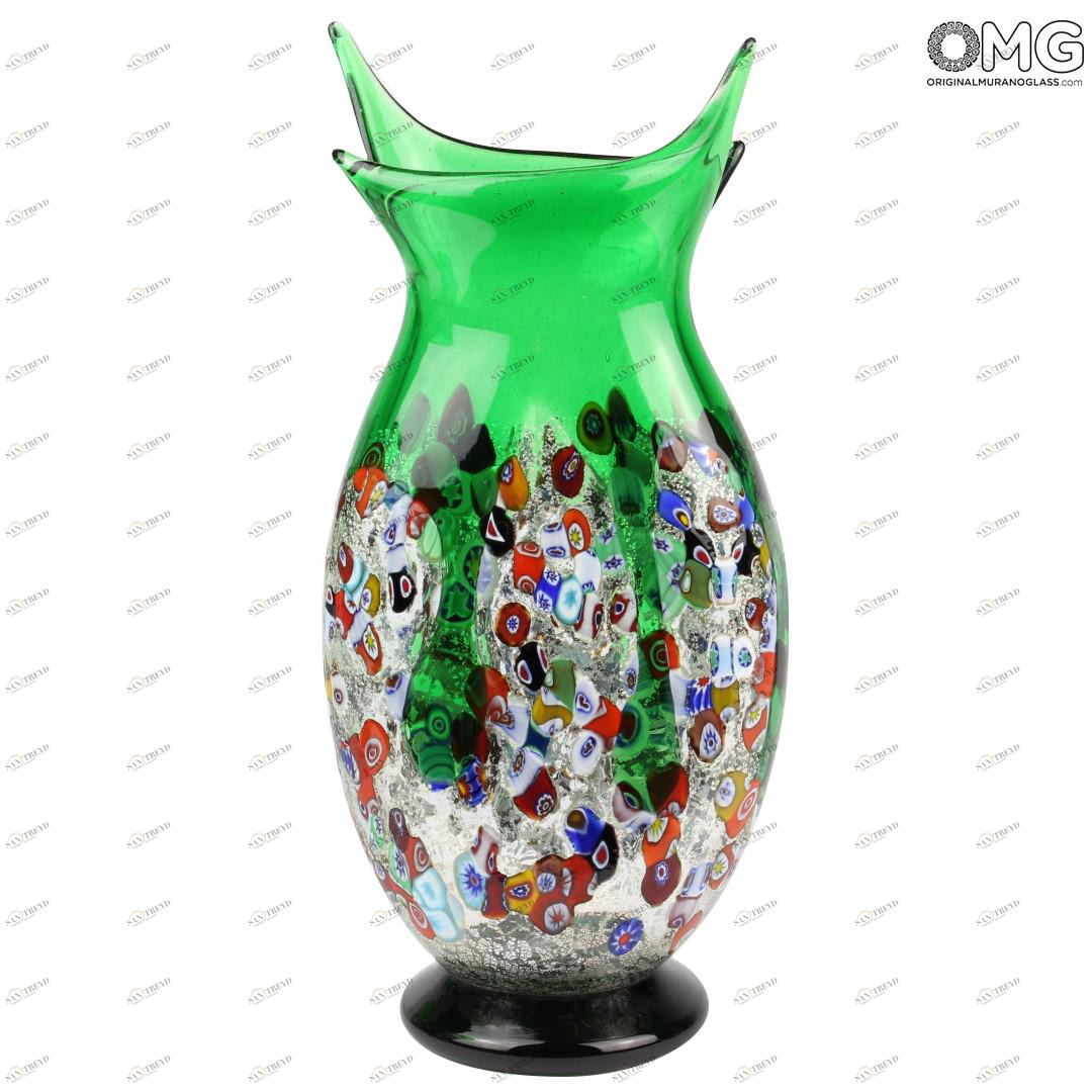 2161 ORIGINALMURANOGLASS Ваза Орхидея из зелёного муранского стекла 14 см 