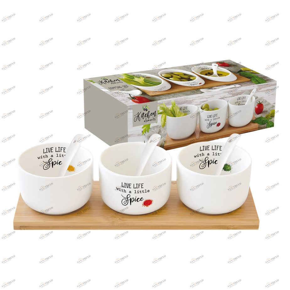 Салатники фарфоровые с ложками 3 шт белые Kitchen Elements EASY LIFE KITCHEN ELEMENTS 00-3946604 Бежевый;белый 