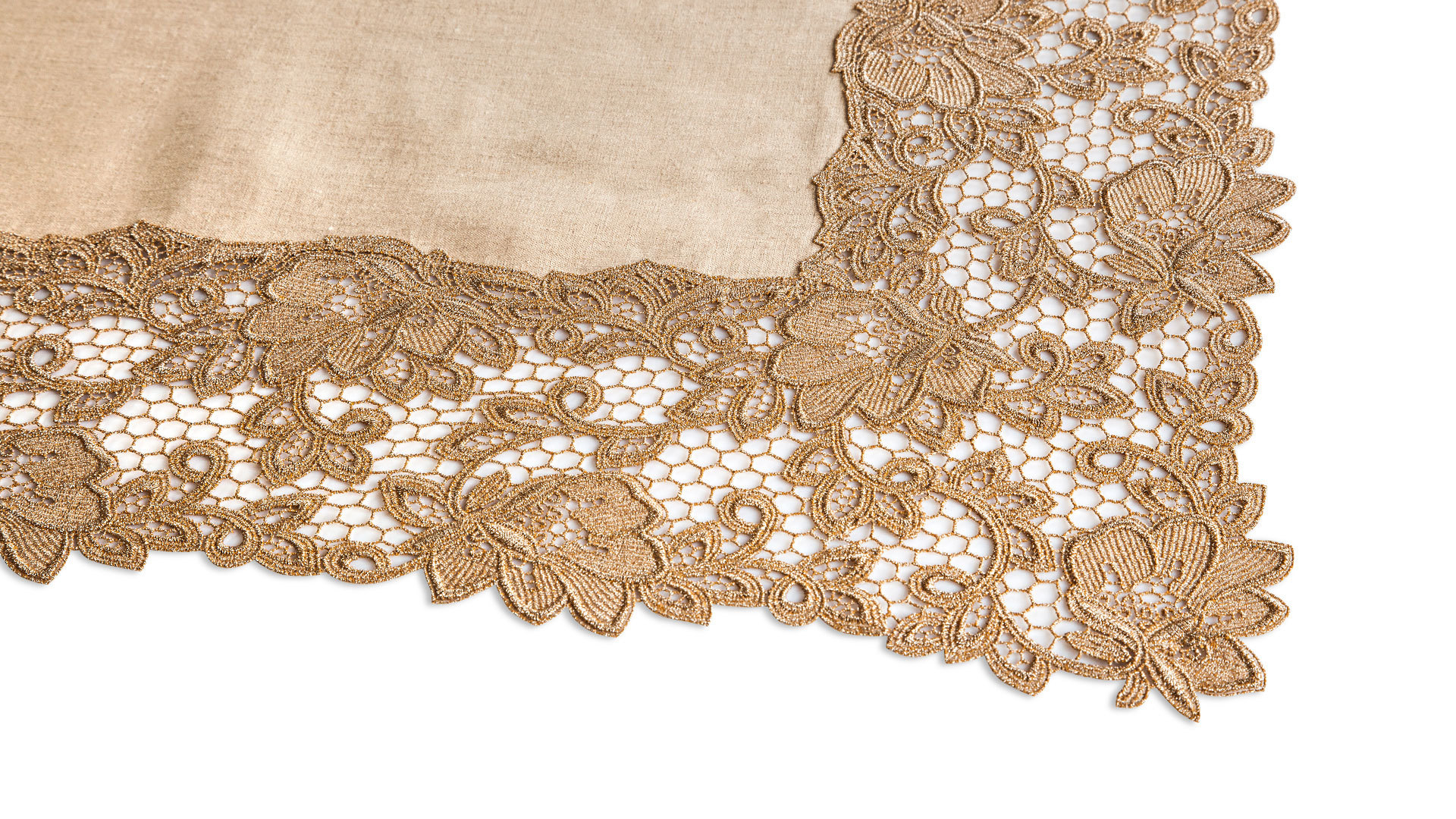 10600222 Weissfee Скатерть Weissfee "Версаль" 170х370см (лен, кружево) Ткань  - Вид №1