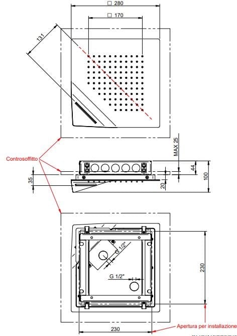 Прямоугольная потолочная душевая головка из нержавеющей стали Rubinetterie Treemme Showers Inox ARCH-00124505 - Вид №1