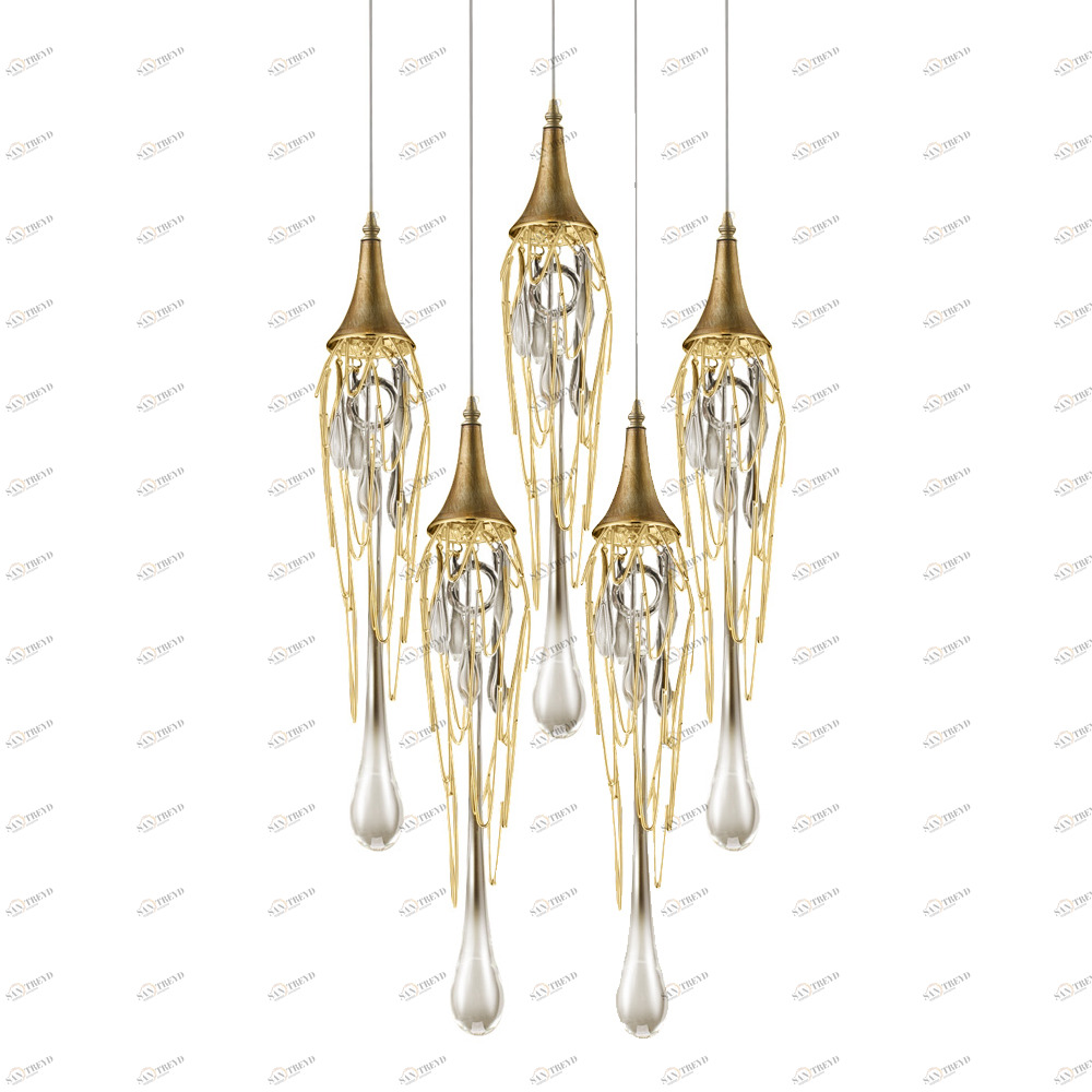 Светильник подвесной 120х30 см золото Goddess Tears P68009L-5/R DELIGHT COLLECTION ДИЗАЙНЕРСКИЕ 00-3882307 Золото;прозрачный 
