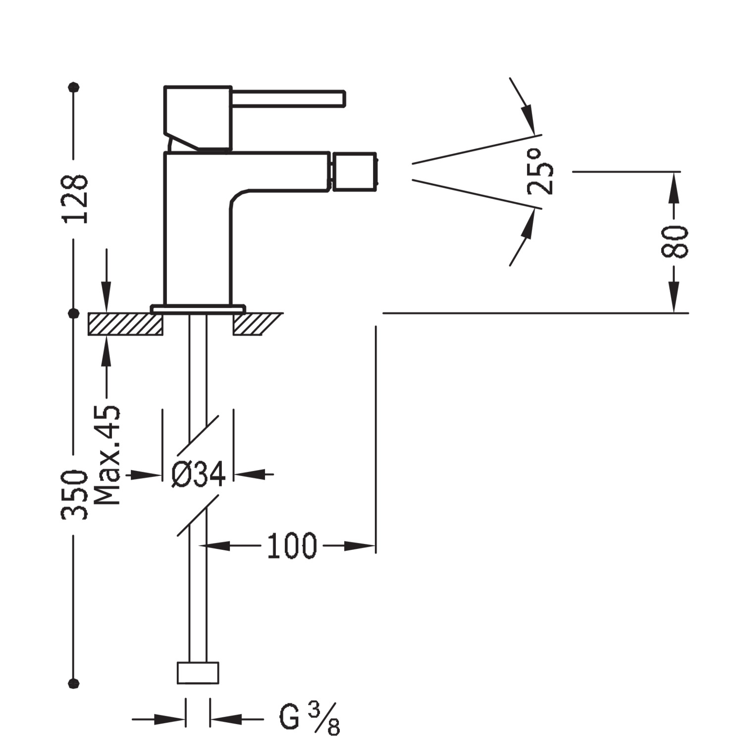 МАКСИМАЛЬНЫЙ смеситель для биде с одной ручкой и автоматическим сливом-06222001D TRES  - Вид №1