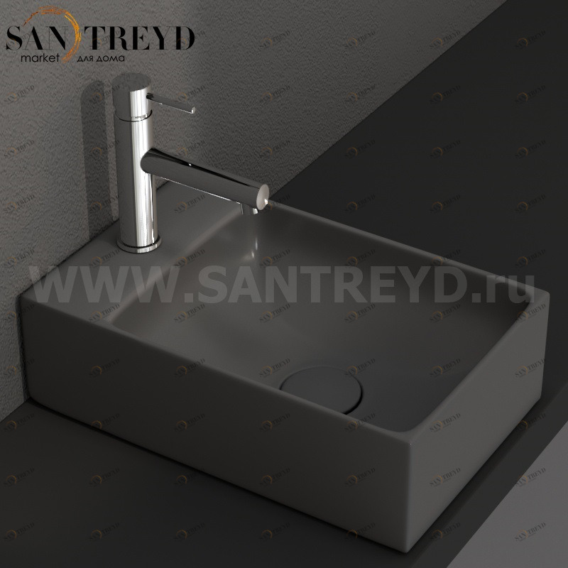 B6R40SK Подвесная раковина настенная прямоугольная Ceramica Globo T-EDGE серая