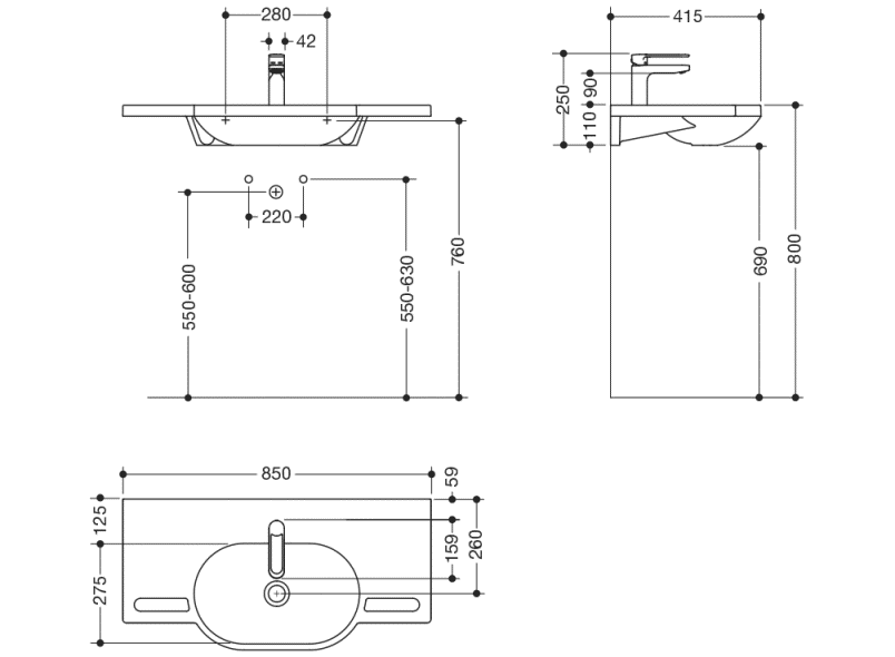 950.19.009 Комплект умывальника и смесителя HEWI Waschtische  - Вид №1
