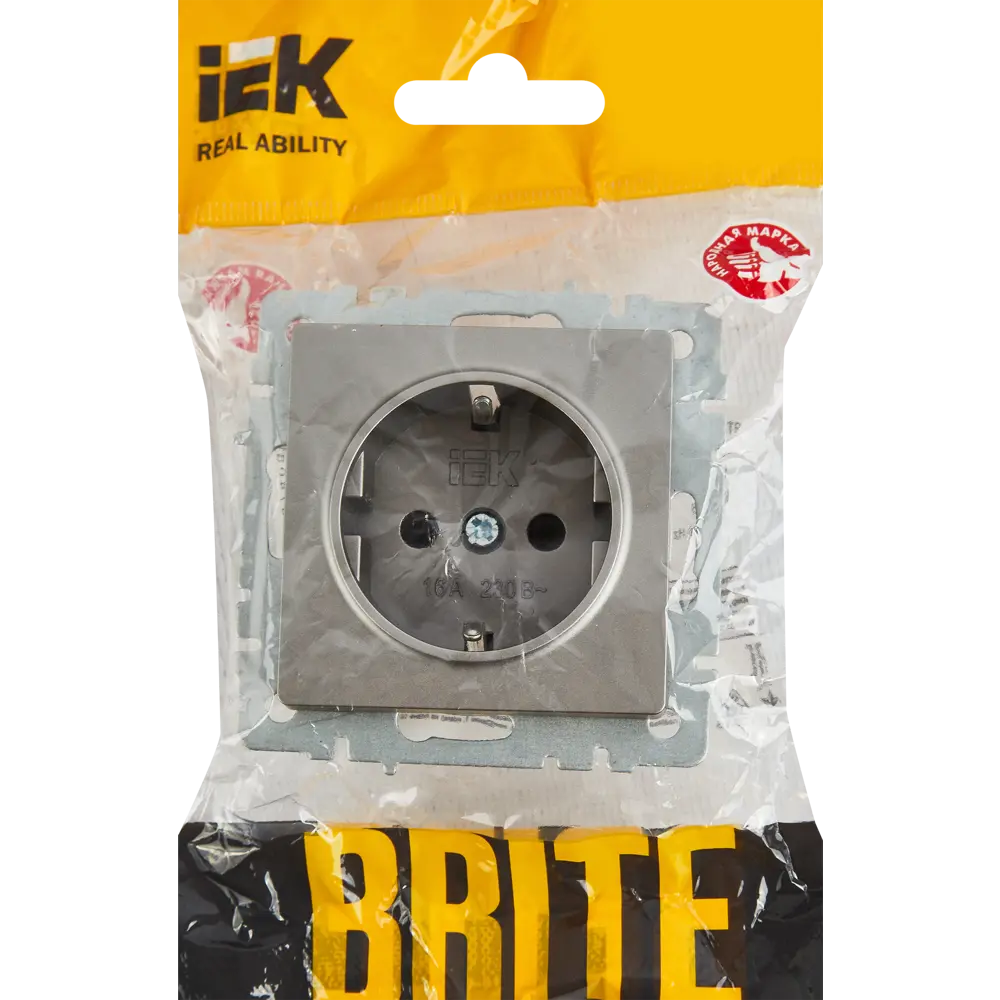 Розетка встраиваемая IEK Brite РС14-1-0-БрС с заземлением со шторками цвет сталь 87761607 STLM-2097417 - Вид №4