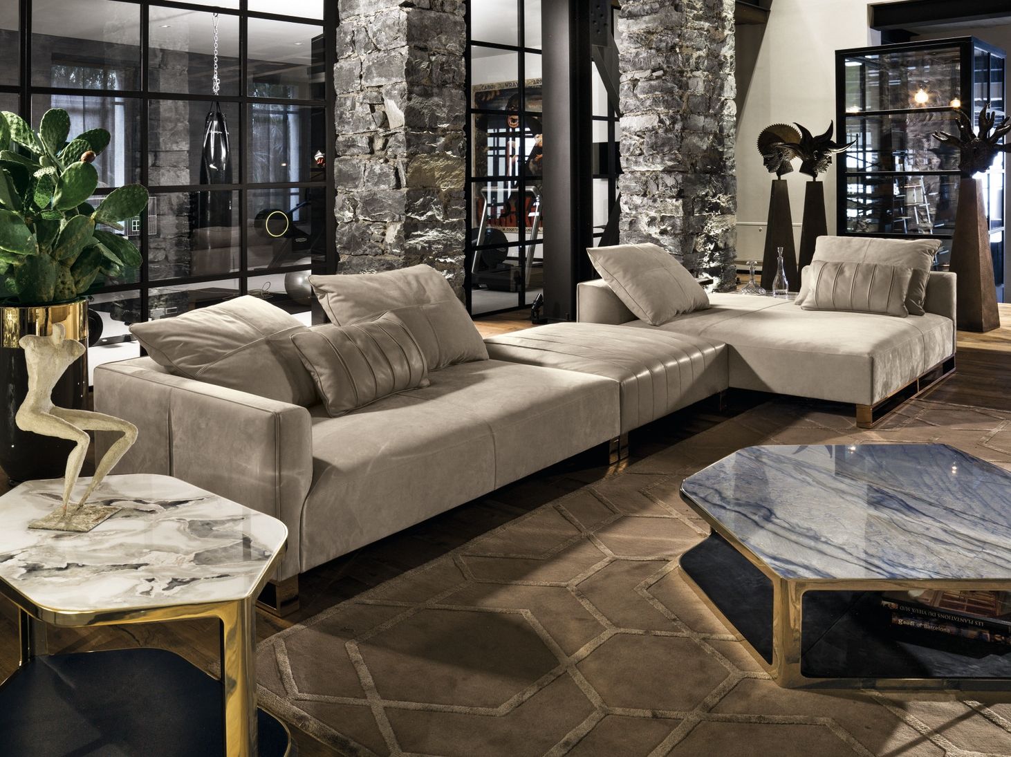 Модульный кожаный диван с полуостровом Longhi Loveluxe 2018-Illusion collection ARCH-00066542