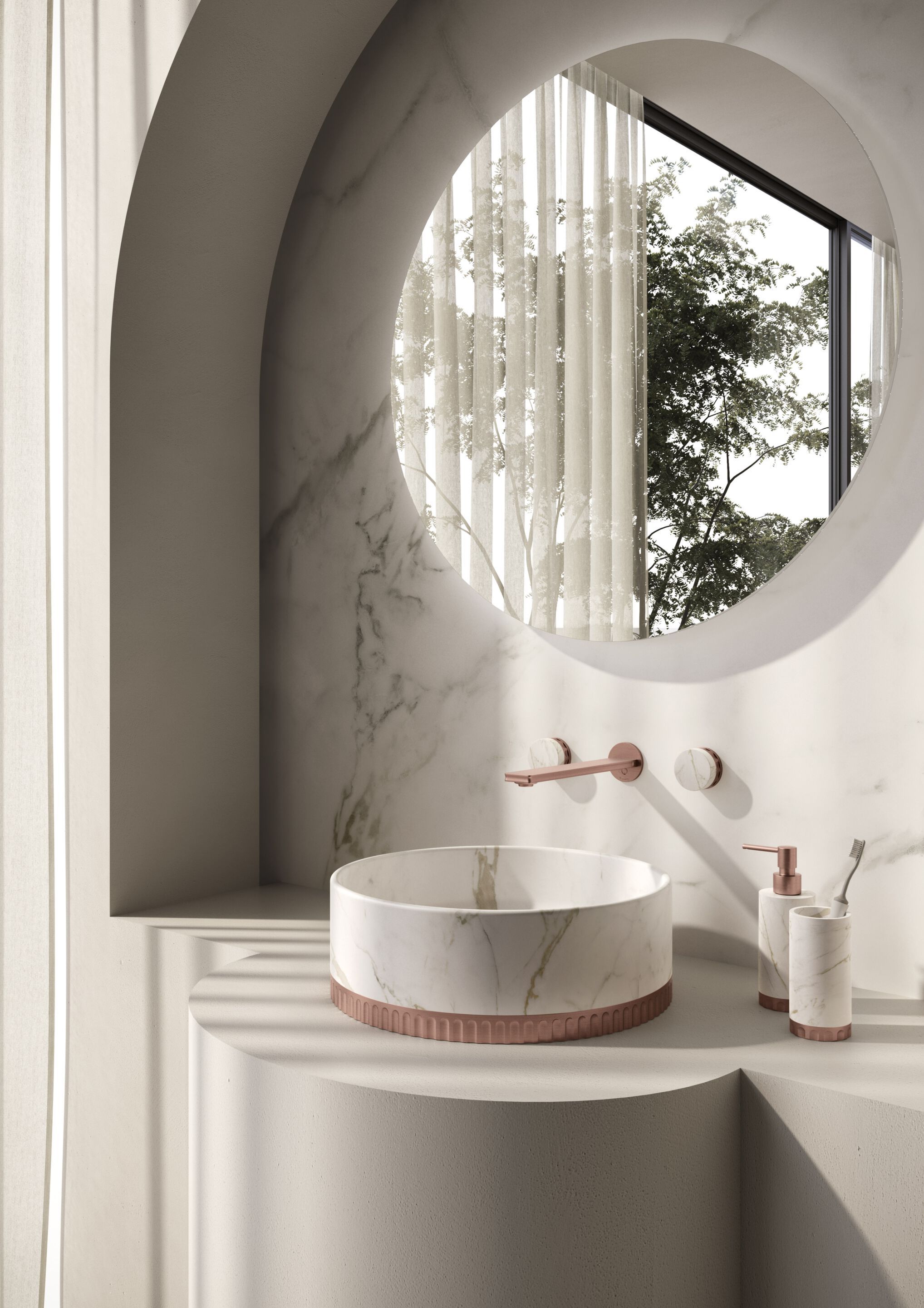 3 отверстия и настенный смеситель для раковины с отдельными розетками Newform IONIKA ARCH-00103420 - Вид №1