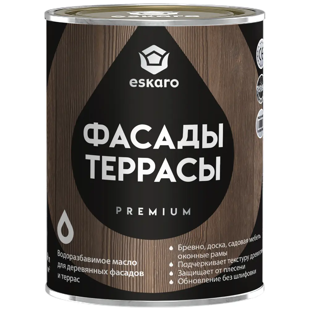 Прозрачное масло Eskaro Wood Facade Oil для защиты деревянных фасадов 0.9 л 89385182 Santreyd STLM-1507856