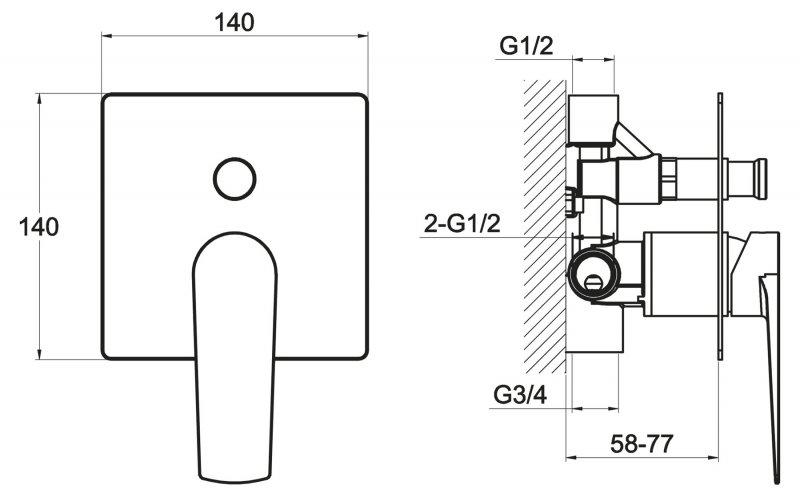 Встраиваемый двухпозиционый смеситель CARIN CAR-BASM-CRM BELBAGNO  - Вид №1