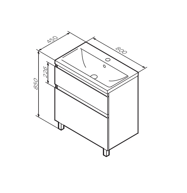 M85AFSX0802WG База под раковину напольная 80 см 2 ящика белый глянец AM.PM X-Joy  - Вид №5