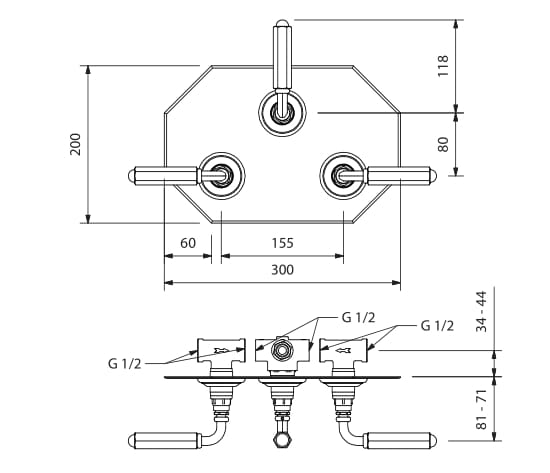 Встраиваемый смеситель для душа с 3 отверстиями и переключателем Park Avenue Dark White ARCH-00082314 - Вид №2