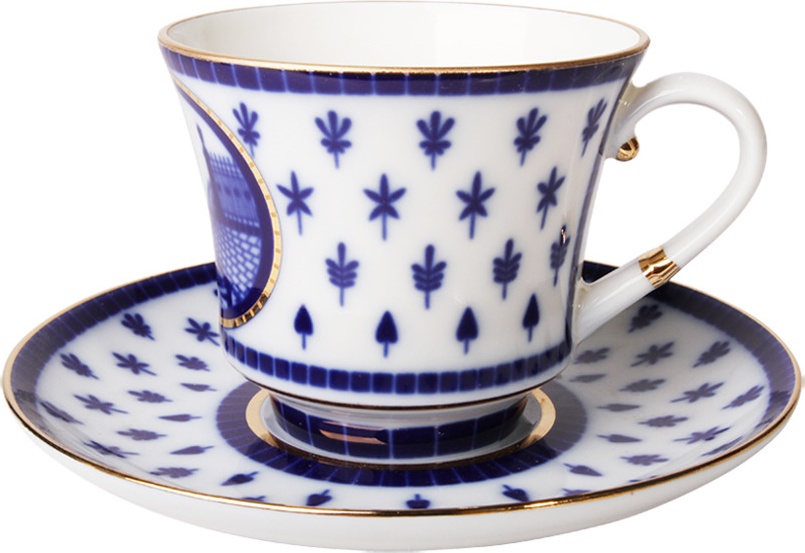 1048404 Императорский фарфоровый завод Чашка чайнаяяс блюдцем "Верхне-Лебяж. мост" "Банкетная" Фарфор твердый 