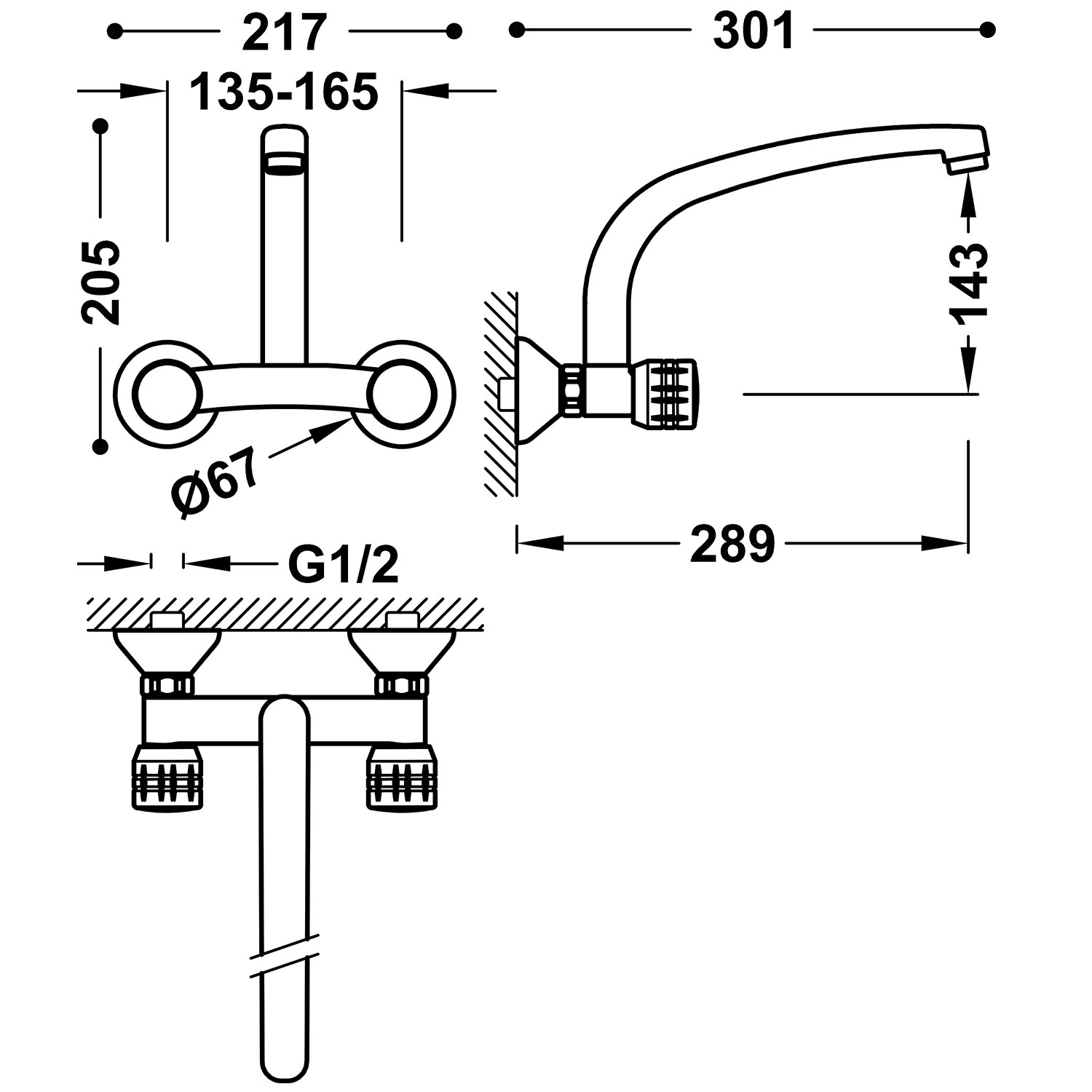 Смеситель для КУХНИ Настенный двухрычажный для кухни-123317 TRES Kitchen - Вид №1