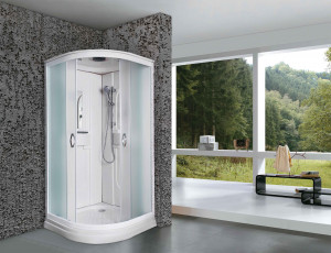 Душевая кабина NG-116-15 (900х900х2150) низкий поддон(15см) стенки АКРИЛ стекло матовое, бел профиль