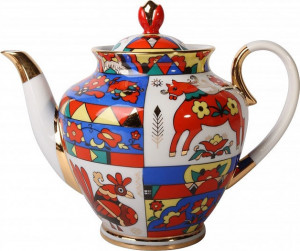 10579565 Императорский фарфоровый завод Чайник заварочный "Народные узоры" "Весенняя" Фарфор твердый