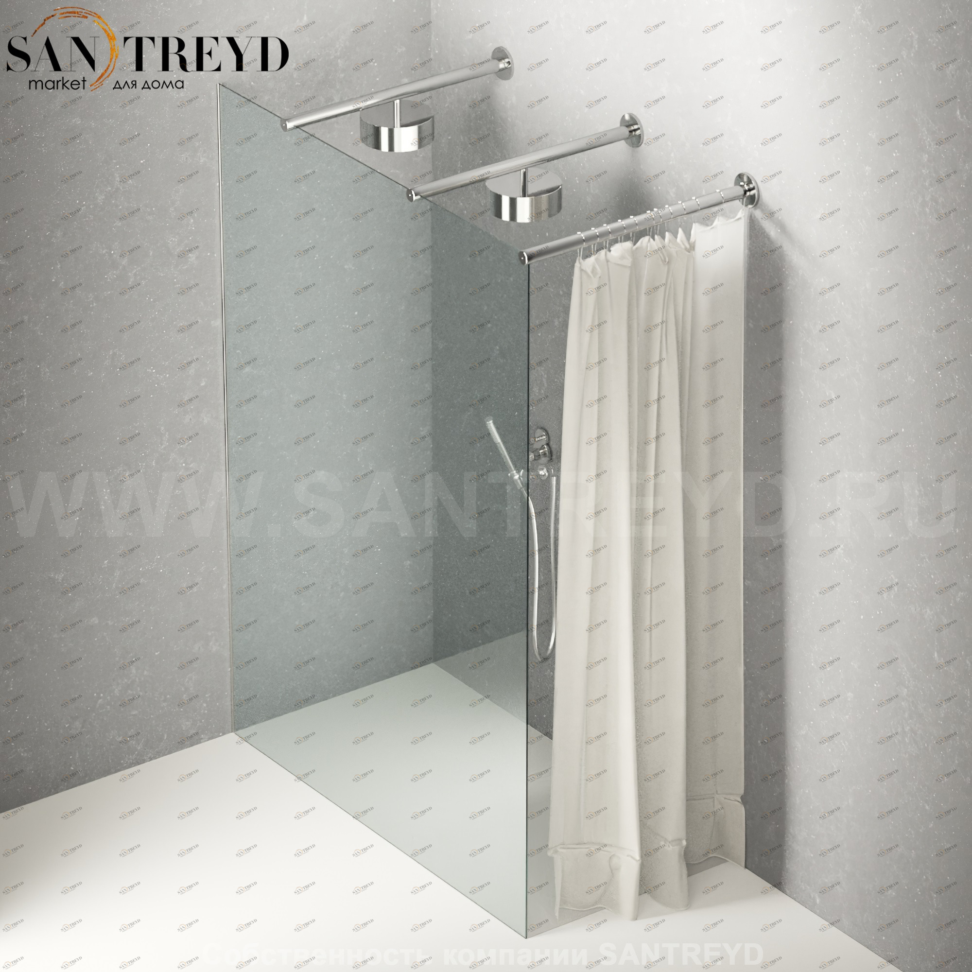 Душевое ограждение FLAT DX подрезаемое, стеклянная со шторкой прозрачная перегородка с 2-мя держателями со встроенным соплом для установки верхнего душа. Размеры: глубина от 70 до 100 см, длина от 140 до 160 см Agape DXC570100140160SSO