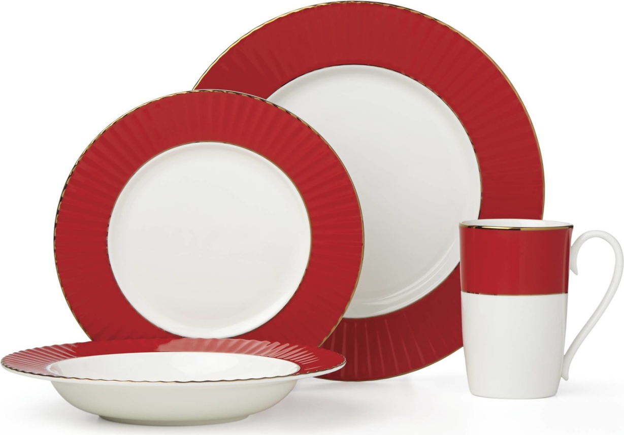 10655231 Lenox Сервиз чайно-столовый Lenox "Цветное плиссе" на 4 персоны 16 предметов (красный) Фарфор костяной 