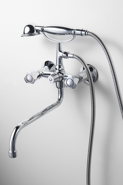 Смеситель для ванны с длинным изливом и аксессуарами DUO F6133186CP-LB-RUS bravat - Вид №1