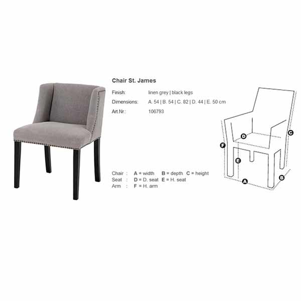 Стул обеденный серый St. James от Eichholtz EICHHOLTZ  247266 Серый  - Вид №4