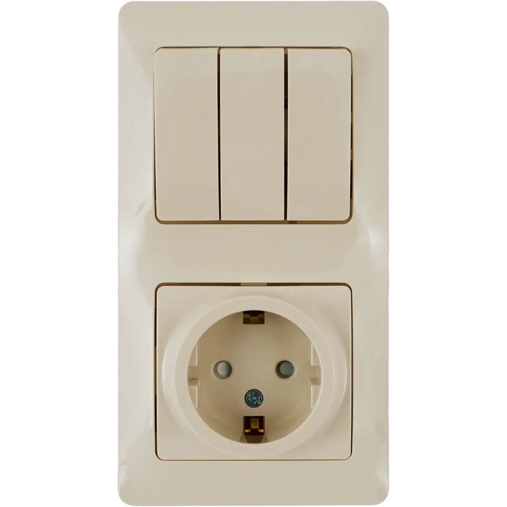 Schneider Electric Glossa — бежевый блок с розеткой и тремя клавишами 82170748 STLM-0021047