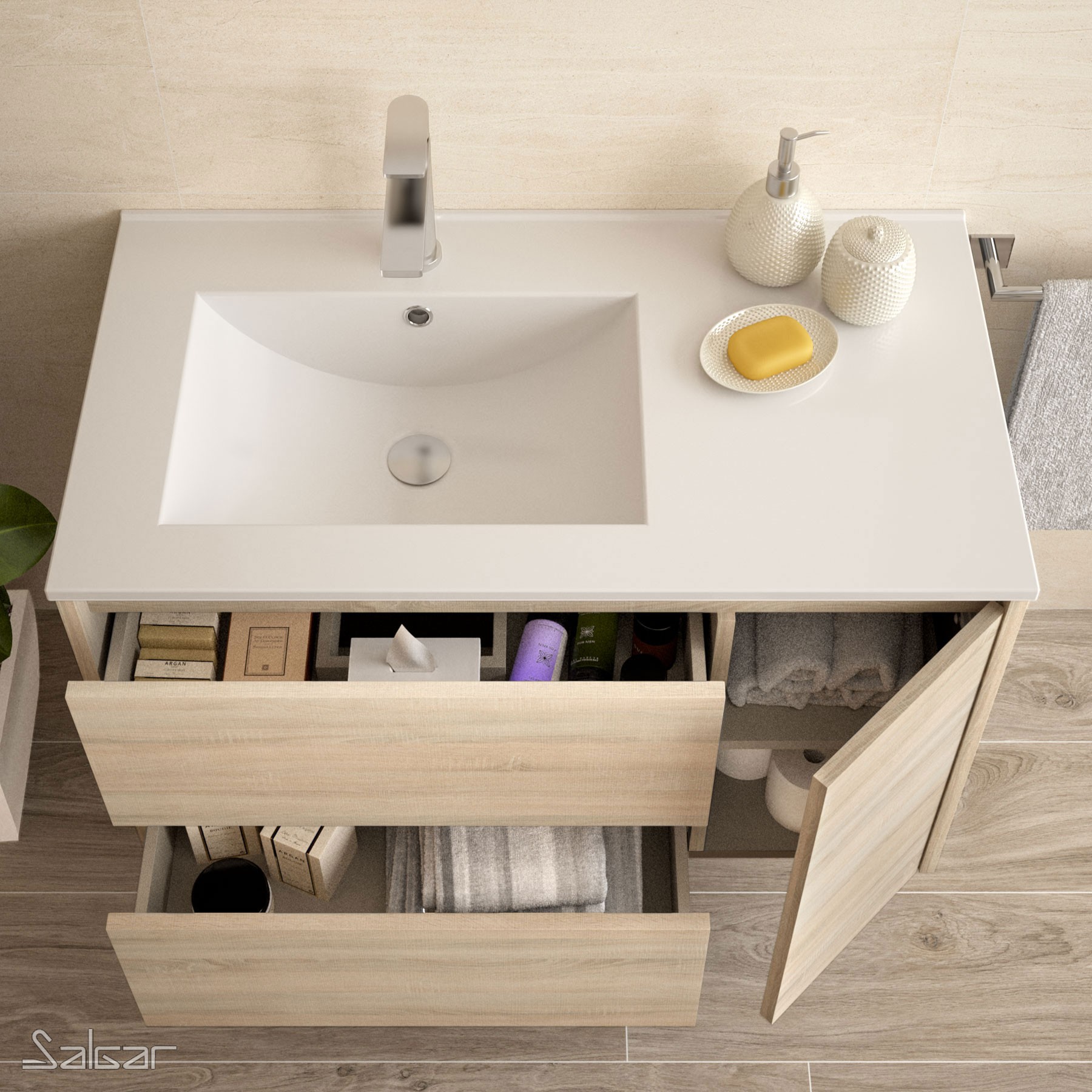 85056 SALGAR Мебель для умывальника NOJA 855 OAK CALEDONIA + Basin Дуб Каледония - Вид №1