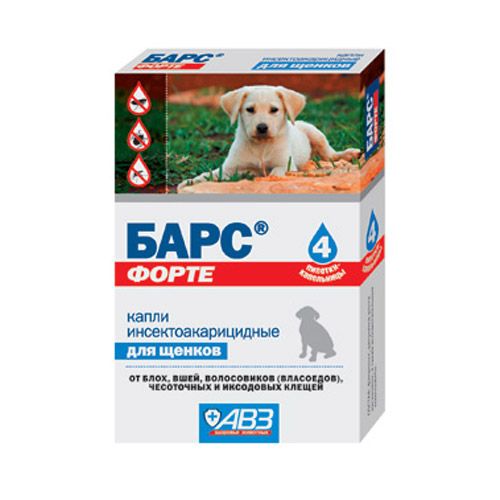 Т0054550 Капли для щенков БАРС Форте инсектоакарицидные от внеш. паразитов 4 пипетки АВЗ 