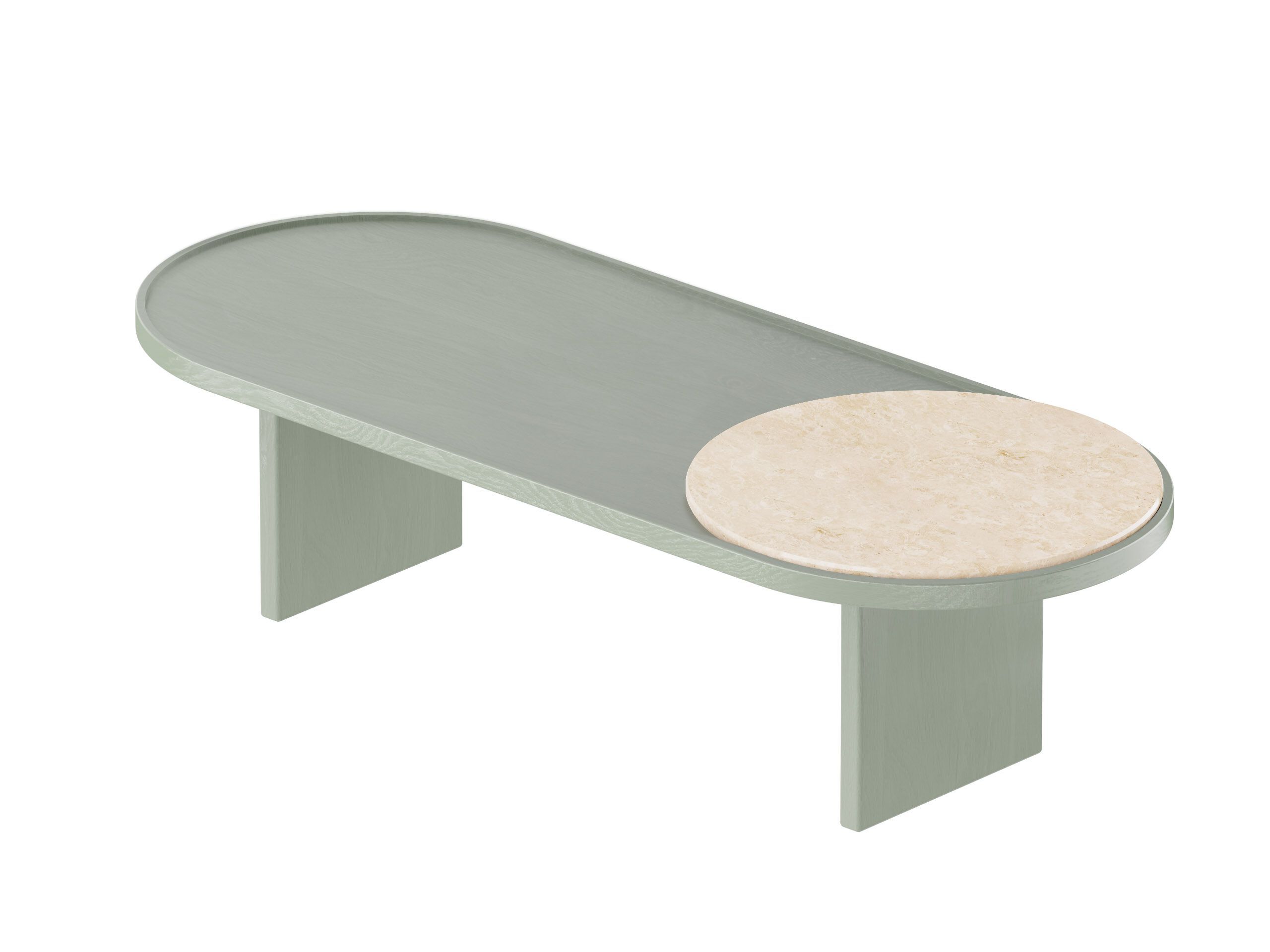 Овальный журнальный столик из дерева и травертина Noah Living Piet ARCH-00022093 - Вид №1