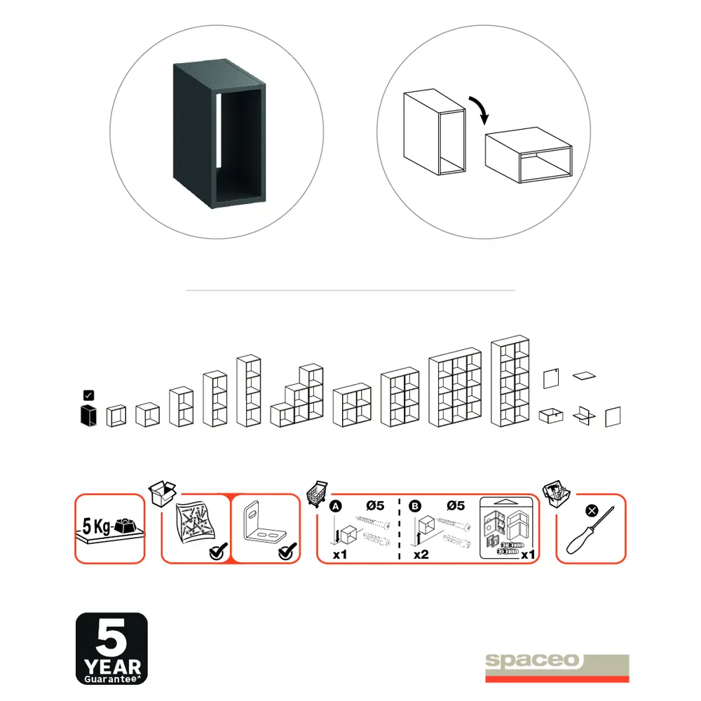 Стеллаж Spaceo KUB 1 секция 18x36.1x31.7 см ЛДСП цвет графит 82731869 STLM-2022240  - Вид №8