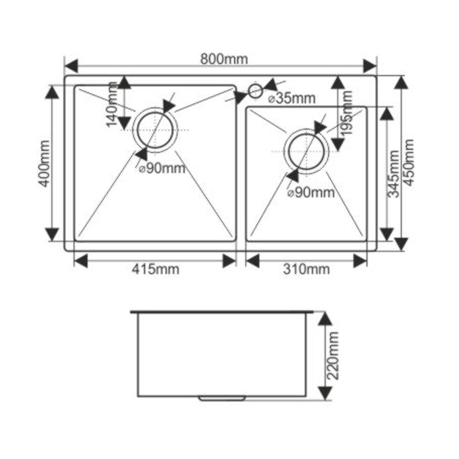 Мойка S8045HG MELANA ProfLine 3,0/220 ЗОЛОТО 2-я чаша, врезная прямоугольная S8045HG S8045HG золото - Вид №1