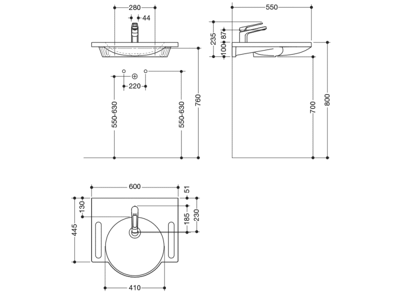 950.19.064 Комплект умывальника и смесителя HEWI Waschtische  - Вид №1