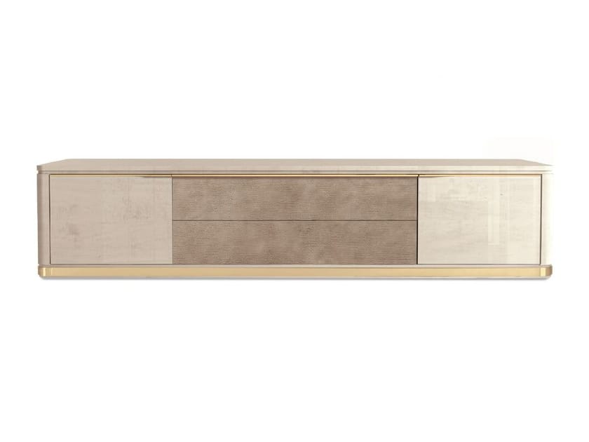 Деревянный шкаф для телевизора с ящиками и кожаными вставками Hurtado Evolution ARCH-00084181