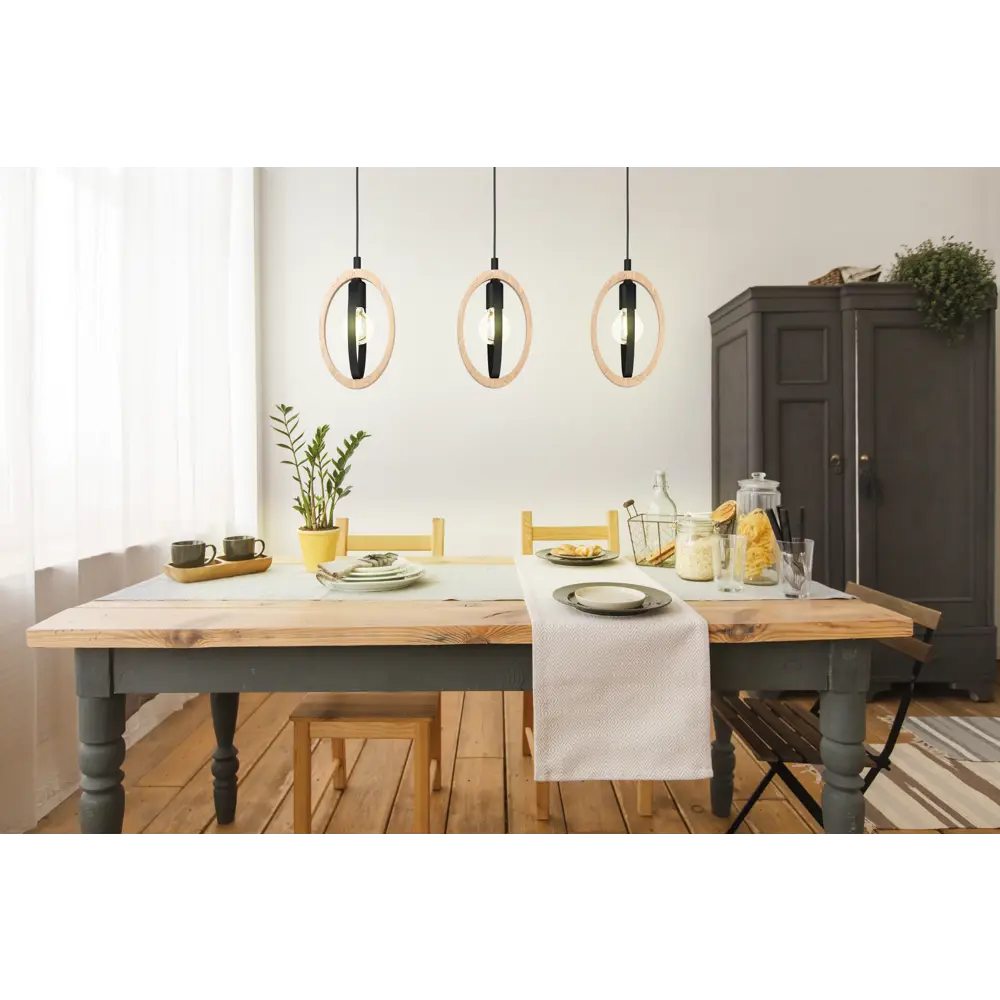 Подвесной светильник деревянный Eglo Basildon E27 3x60 Вт, цвет коричневый 83762425 STLM-2106746  - Вид №4