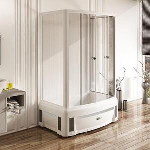 Душевой угол Диана (высокий поддон), стеклянные шторки (прозрачные), поддон на раме-подставке с устройством слива, фронтальная панель, 2 торцевые панели, боковые стенки (стеклянные), профиль белый