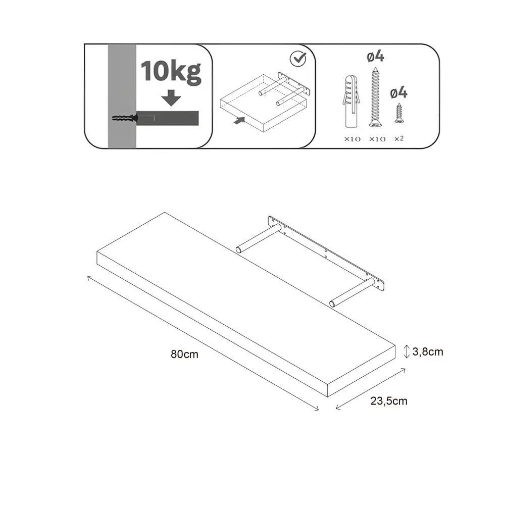 Настенная полка KONSENSA 80x23.5 см со скрытым креплением МДФ цвет белый STLM-2154272 - Вид №7