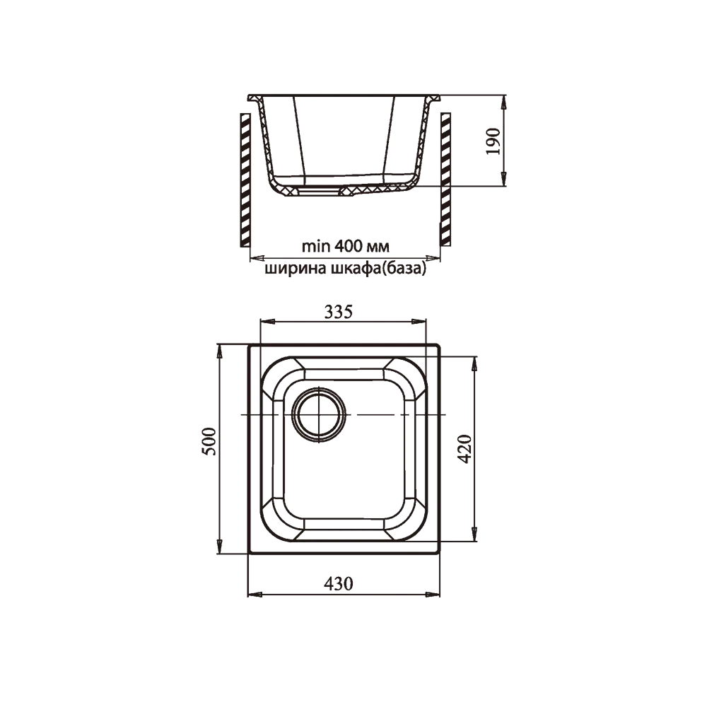 Мойка врезная Granfest Standart GF-S-430 50x43 см, мрамор, цвет черный 83824984 STLM-2168967  - Вид №4
