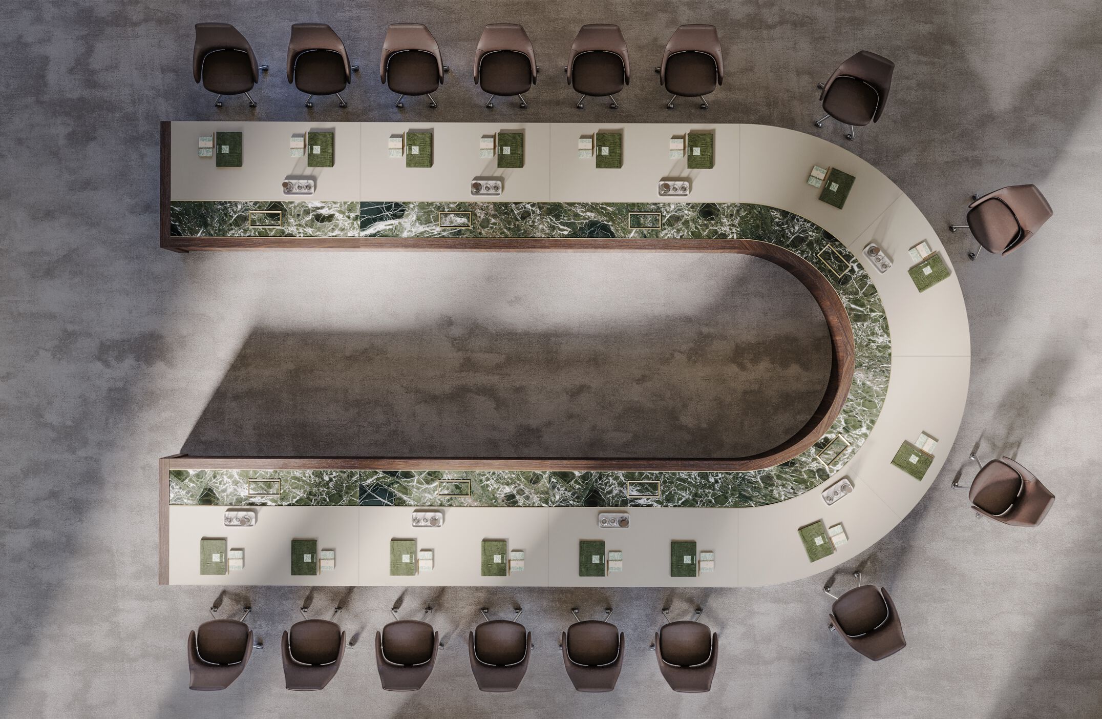 Стол для совещаний с деревянным шпоном и стеклянной и кожаной столешницей PROF Bespoke ARCH-00128249 - Вид №7