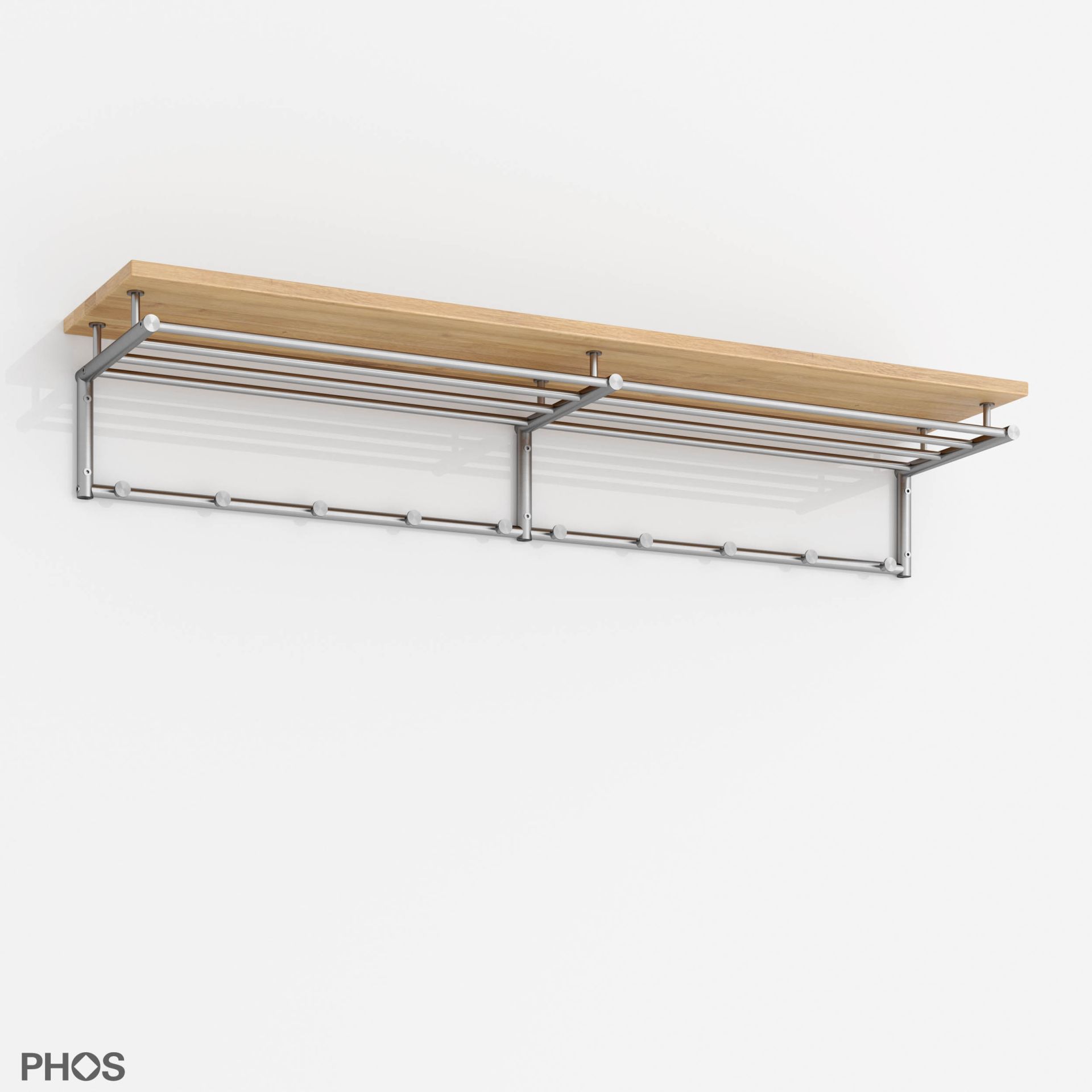 G17-1200-Eiche Навесной шкаф g17, широкий, с 4 платяными штангами, 10 крючками и деревянной полкой из массива дуба - ширина 125 см PHOS  - Вид №2