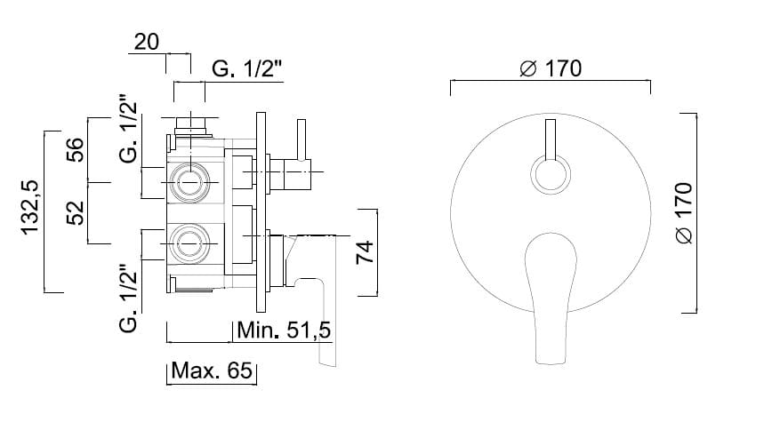 Встраиваемый смеситель для душа с переключателем Rubinetteria Giulini Ego ARCH-00084988 - Вид №1