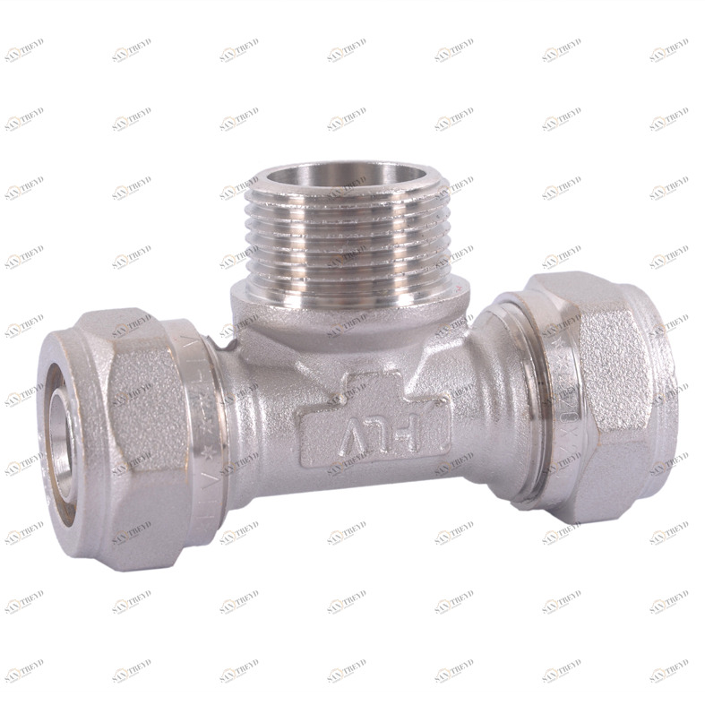 HLV-114333.№.01 Тройник обжимной HLV  с переходом на наружную резьбу 