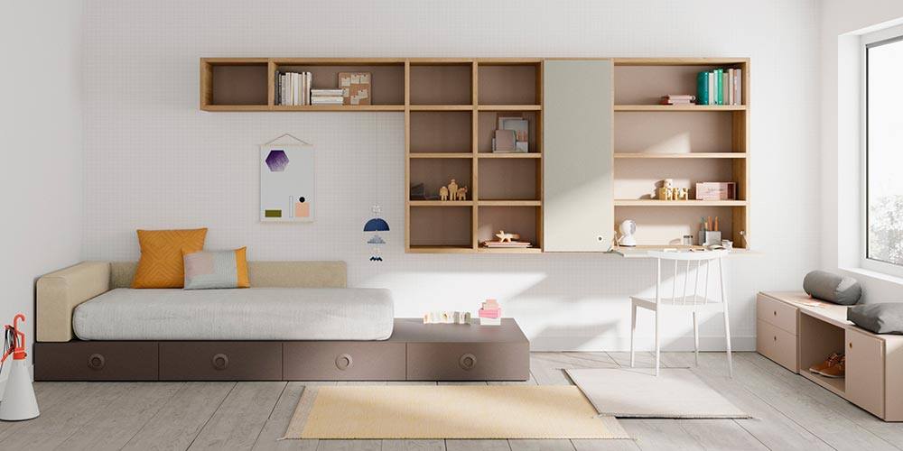 103581 Модульная композиция с кроватью и полками Airbox La Grama Kubox Santreyd