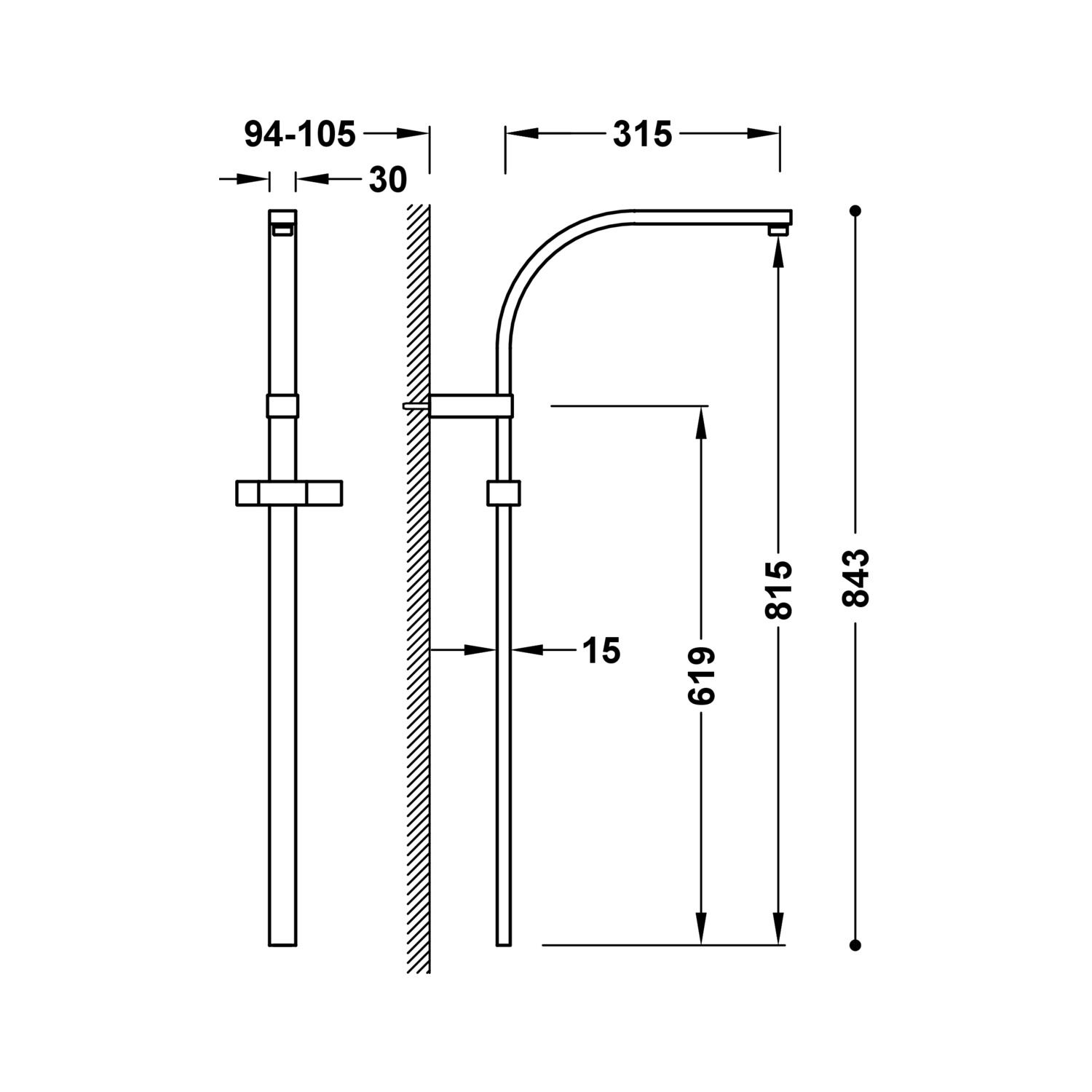 Душевая планка, адаптируемая к термостатическому настенному крану с совместимым подключением-03463506 TRES Thermostatic - Вид №1