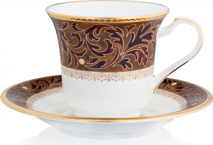 1051798 Noritake Чашка чайная с блюдцем Noritake "Ксавьер,золотой кант" 200мл Фарфор костяной