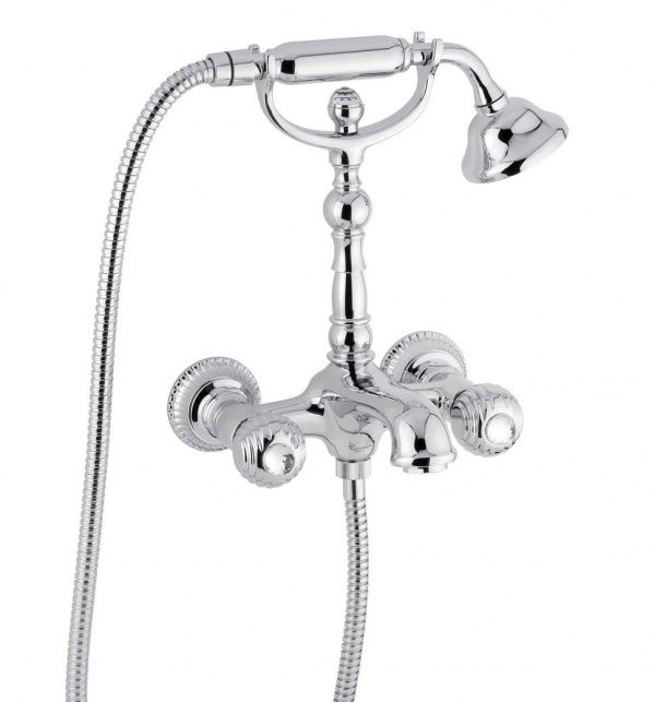 98011SWCR Смеситель The One с ручным душем для ванны. Металлические ручки + прозрачные крис, цвет хром EMMEVI