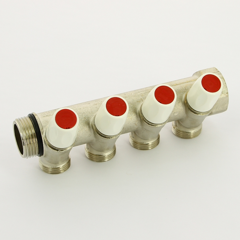 Коллектор НВ с вентилями никелированный Rautitan MX Rehau 1" x 4 вых 3/4"EK межосевое 40 мм 131647