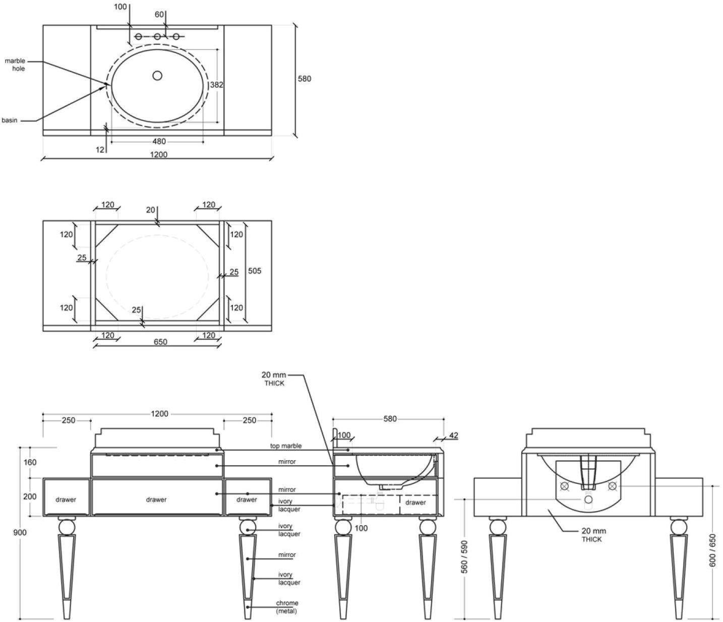 Gentry Home Тумба под умывальник с ящиками sun-id-1498814 - Вид №4