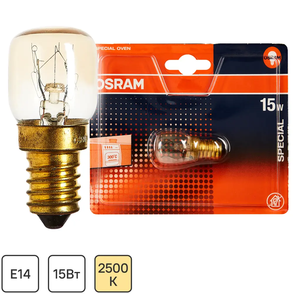 Лампа накаливания для духовки Osram трубчатая E14 15 Вт свет тёплый белый 16656320 STLM-2074233 