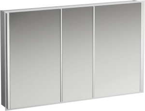 H4088549001441 Зеркальный шкафчик, алюминий, 3 двустворчатые зеркальные дверцы, с 3 светодиодными осветительными элементами и общим нижним освещением, с розетками ЕС, с сенсорным выключателем LAUFEN PRO