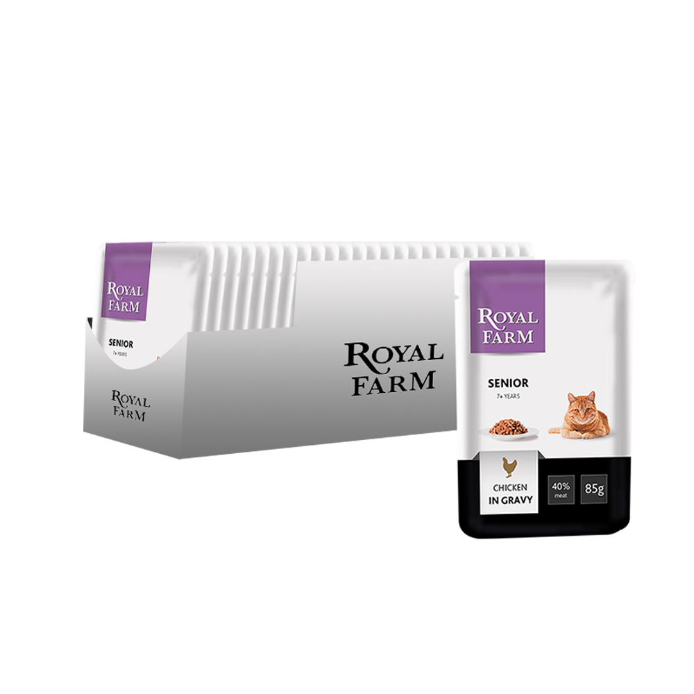 ПР0041266*24 Корм для кошек старше 7 лет курица в соусе конс. пауч 85г (упаковка - 24 шт) ROYAL FARM 