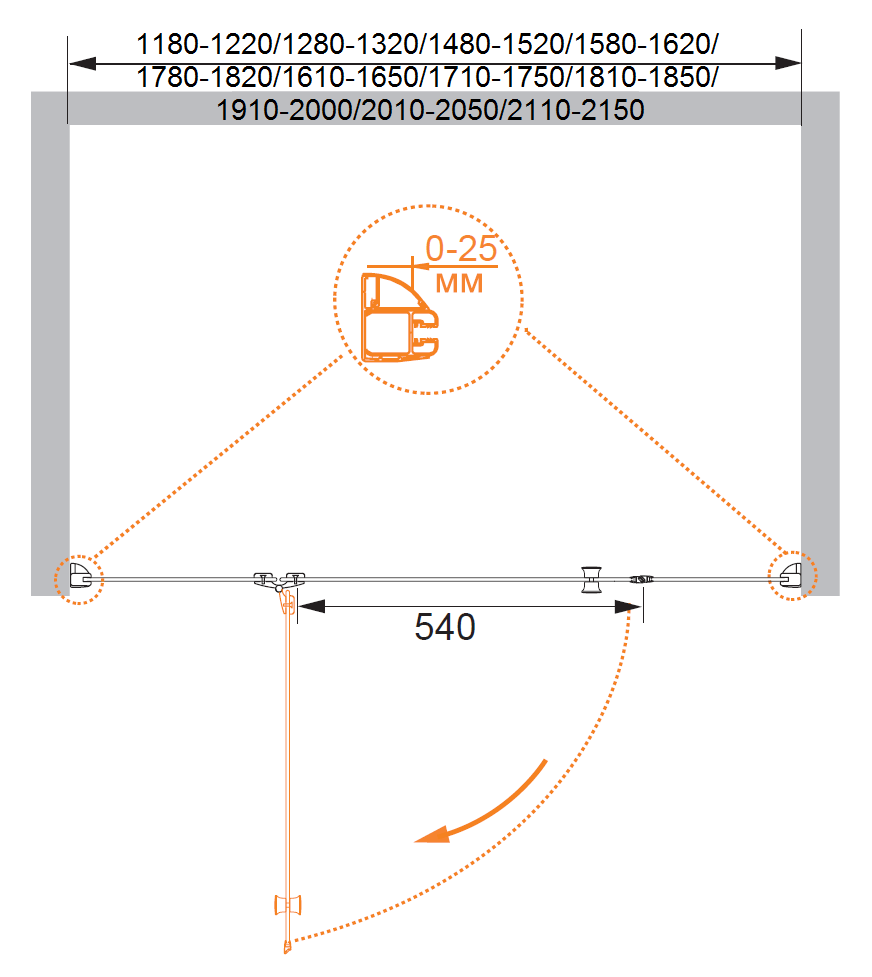 Душевая дверь в нишу CEZARES VERONA-W-B-13-40+60/40-P-Cr-L - Вид №4